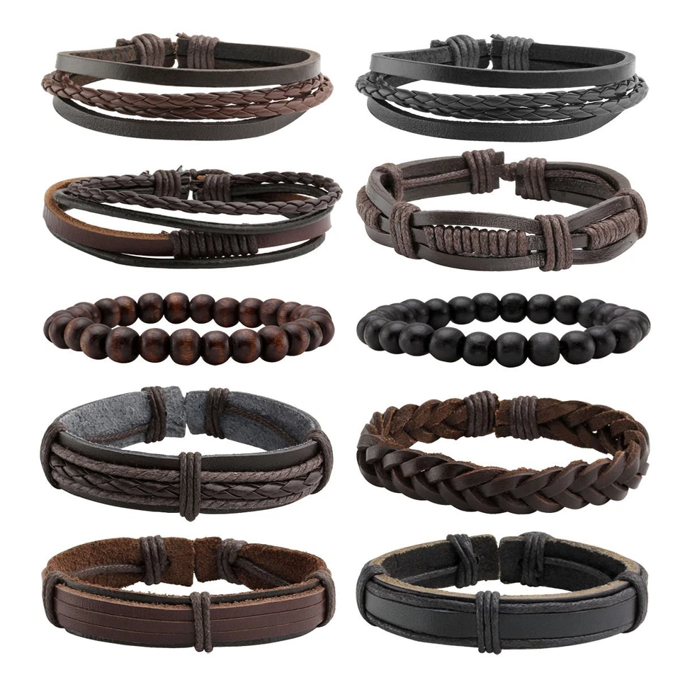 10 Pcs Punk Leder Manschette Armbänder für Männer Frauen Retro Vintage klassi... - Bild 1 von 4