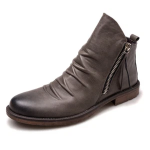 Mens Zip Up Military Leather Chelsea Ankle Boots Casual Shoes Size NEW - Picture 1 of 14