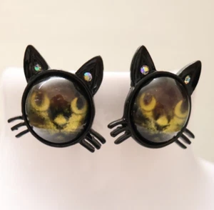 Betsey Johnson earrings Creepshow black cat costumes Lucite studs crystal ears - Picture 1 of 6