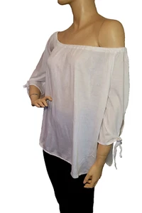 WHITE Women's Casual Relaxed Off The Shoulder Long Sleeve Tee - Picture 1 of 11