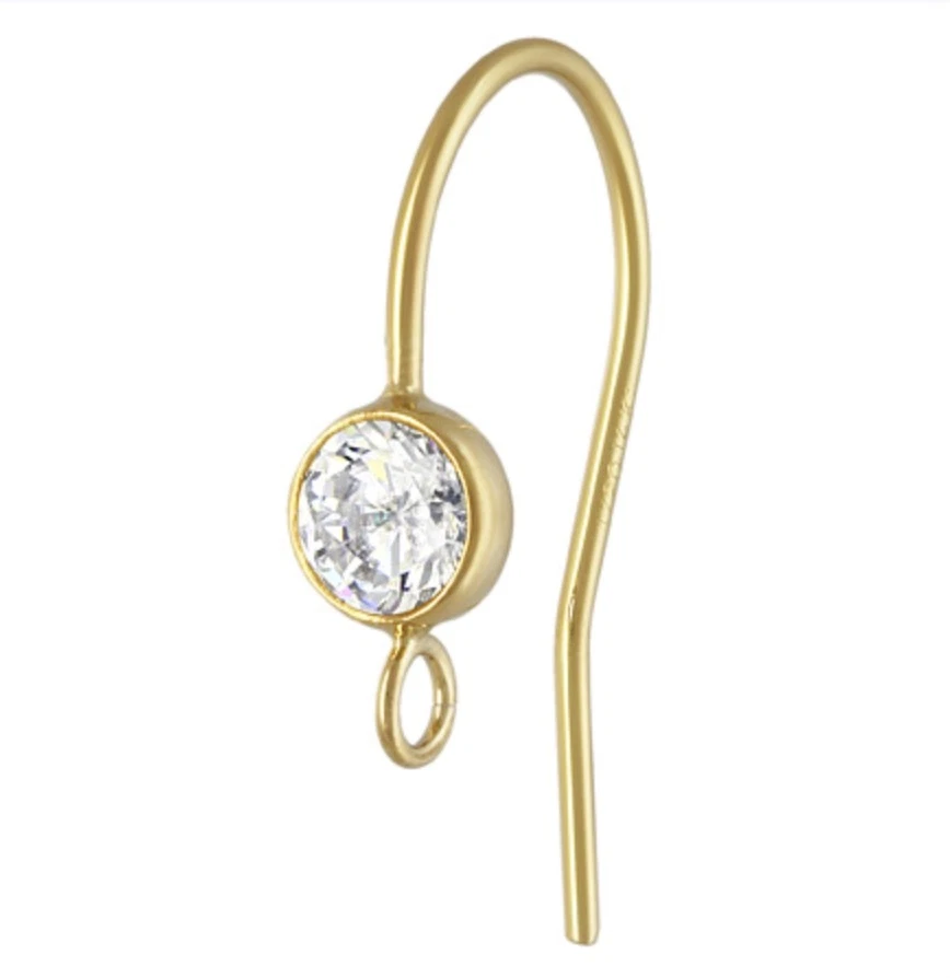 Alambres para orejas rellenos de oro de 14K 2 piezas | Ganchos de bisel AAA CZ de 4 mm para hacer joyas EE. UU. Foto 1 de 1