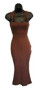 NEW Vilanva Womens Square Neck Sleeveless Lounge Dress Size XS NWT Brown Fashion - Picture 1 of 15