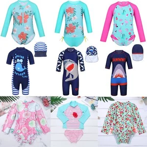 Kids Girls Long Sleeve Rash Guard Swimsuit Swimwear Beach Surf Swimming Costume - Bild 1 von 62