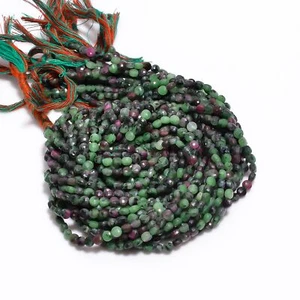 Natural Ruby Zoisite Gemstone Coin Shape Faceted Beads 4X4 mm Strand 13" EB-170 - Picture 1 of 2