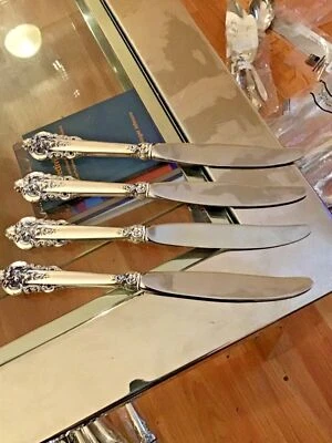 Cantidad 4 CUCHILLOS DE CENA WALLACE GRANDE BARROCOS PLATA ESTERLINA 9” Foto 1 de 4