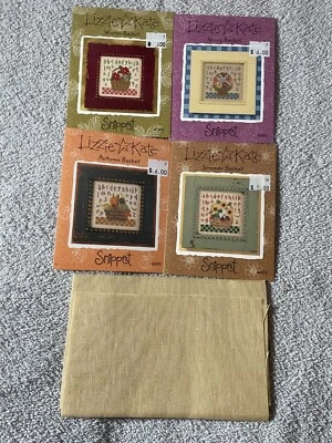 All 4 Lizzie Kate Snippet Season Basket Counted Cross Stitch Patterns & Fabric - Image 1 of 2