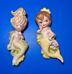 LEFTON MERMAID MERMAN KING PRINCE BOY GIRL WALL PLAQUE BISQUE JAPAN - Picture 1 of 15