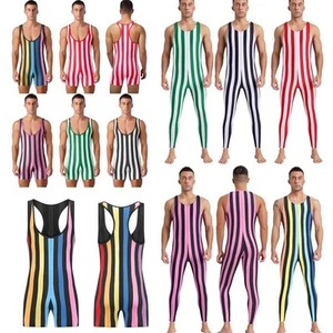 Tuta uomo a righe pezzo unico costume da bagno singolo body elasticizzato strati base - Foto 1 di 98
