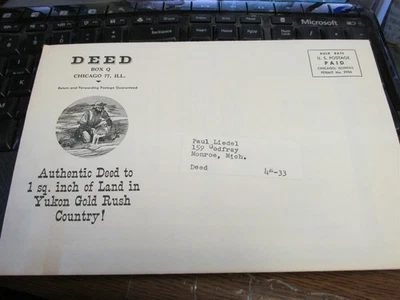 Klondike Big Inch Land Deed Dawson Yukon Territorio Quaker Cereal Premium - Ecc. - Immagine 1 di 4