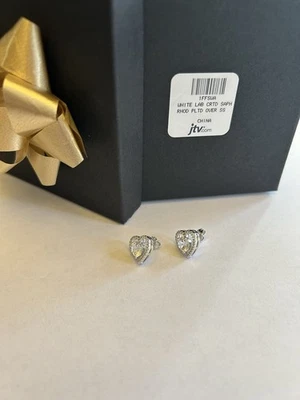 JTV White Sapphire Rhodium Over Sterling Silver Heart Earrings ￼ - Image 1 of 4
