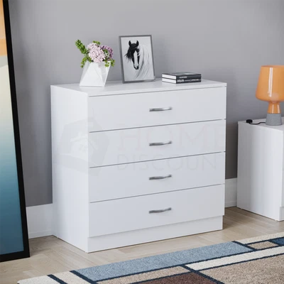 Riano Chest Of Drawers White 4 Drawer Metal Handles Runners Bedroom Furniture - Image 1 of 4