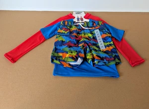 Boys Lands' End Blue and Red Rashguard with UV Protection Shark Theme Size 3T - Picture 1 of 4