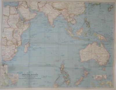 Large-Format 1941 Map INDIAN OCEAN Australia Philippines Madagascar Burma Ceylon - Image 1 of 4