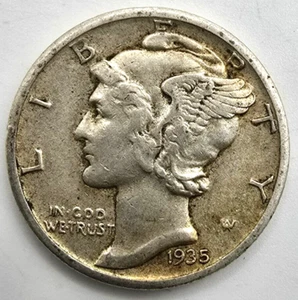 1935 S/S Mercury Dime AU FS 501 RPM 90% Silver Mint Error Cherry Pickers - Picture 1 of 7