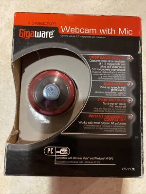 Webcam GIGAWARE USB PC Web Cam Camera w/Microphone 25-1178 New In Box - Image 1 of 3