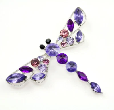 Purple rhinestone dragonfly brooch insect brooches pin holiday gift - Image 1 of 4