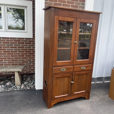 Vintage wood pie safe charming cabinet store pies  And More glass panelled doors Cover