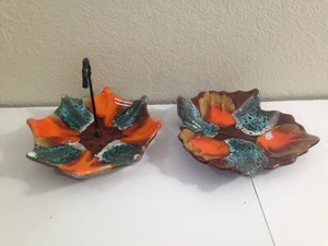 Set French Vallauris leaf shaped Tray and Umbrella dish bowl midmod 70s kitch - Picture 1 of 13