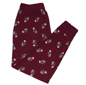 POLO RALPH LAUREN Bear Print Burgundy Red Drawstring Sleep Jogger Pants Size M - Picture 1 of 8