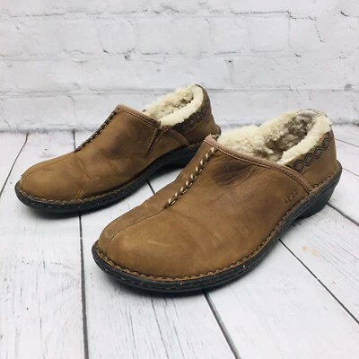 UGG Women Moccasin Loafers US 8 Bettey 5747 Brown Leather Fur Lined Slipper Clog - Image 1 of 4