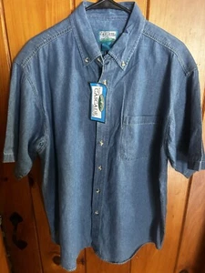 NOS Vintage W Original Outlet Tag Cascade L Blue Denim Button Down Short Sleeve - Picture 1 of 7