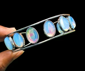 Alluring Opalite Gemstone 925 Sterling Silver Plated Cuff Bangle Jewelry Gift - Picture 1 of 3