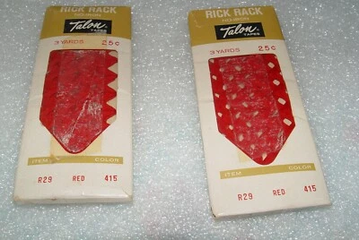 Lot 2 Vintage Rick Rack Talon No Iron Tape RED 415 NOS New in Package - Image 1 of 2