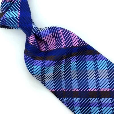 Corbata de cuello Robert Talbott mejor de su clase azul vivo rosa gris seda de lujo a cuadros L3 Foto 1 de 4