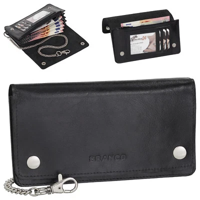 Luxus Leder Bikerbörse mit Kette Biker Geldbörse Geldbeutel 17,5 cm Schwarz 409 - Bild 1 von 4