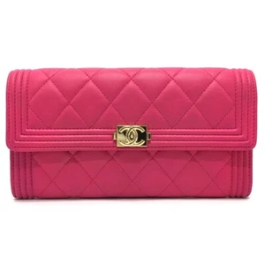 CHANEL A80286 Matelasse Boy Chanel Long Wallet (with Coin Compartment) Pink - Picture 1 of 12