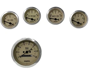 5 Gauge Set Dash Street Rod Hot Rod Universal Mechanical Tan - Picture 1 of 4