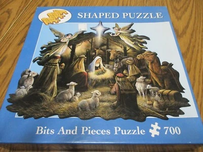 2003 Bits and Pieces 700 Shaped Puzzle in The Manger Christmas Jesus Nativity - Image 1 of 4