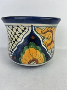VINTAGE FOLK ART POTTERY FLOWER POT - MADE IN MEXICO -5 1/2" Tall - Picture 1 of 8
