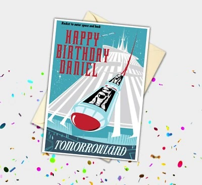 Handmade Space Mountain Personalised Celebration Card | Theme Park - Image 1 of 2