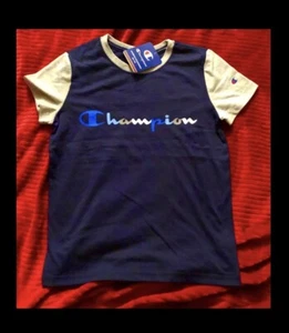 Champion Athletic Wear Boys T Shirt ,Oxford With Navy Blue,Size 10/12,60% cotton - Picture 1 of 7