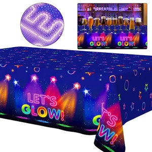Neon Glow Party Table Cover Cloth PVC Rectangle Wipe Clean Birthday Tablecloth - Picture 1 of 12