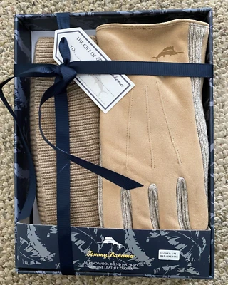 Tommy Bahama Conjunto de Sombrero y Guante de Gamuza Mezcla de Lana Merino Tejido Arena $120 Para Hombre S/M Foto 1 de 2