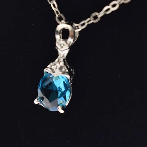 Vintage gemstone natural aquamarine silver chain pendant necklace - Picture 1 of 6
