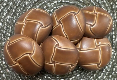 NOS 6 Vintage Brown Leather Look Shank Buttons set of 6 18.6mm - Image 1 of 2