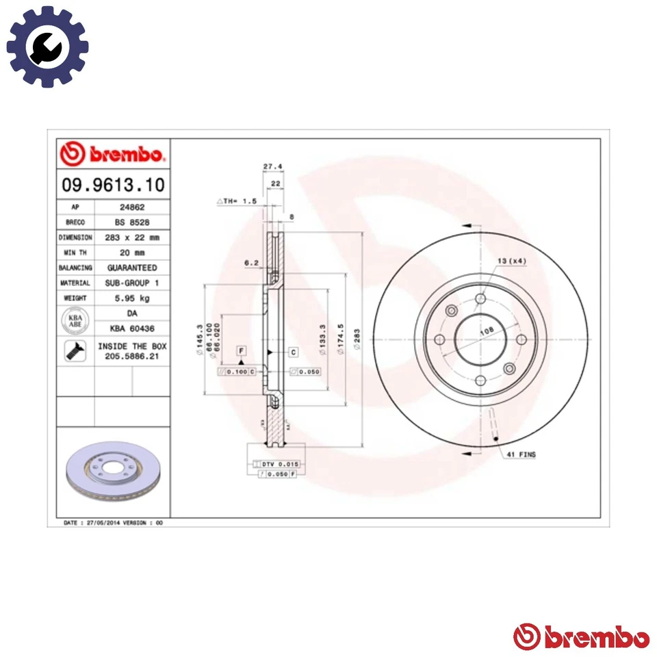 2x BRAKE DISC 09.9613.10 FOR PEUGEOT 405/Mk/II/Break 306/Hatchback RGZ 2.0L 306 - Image 1 of 4