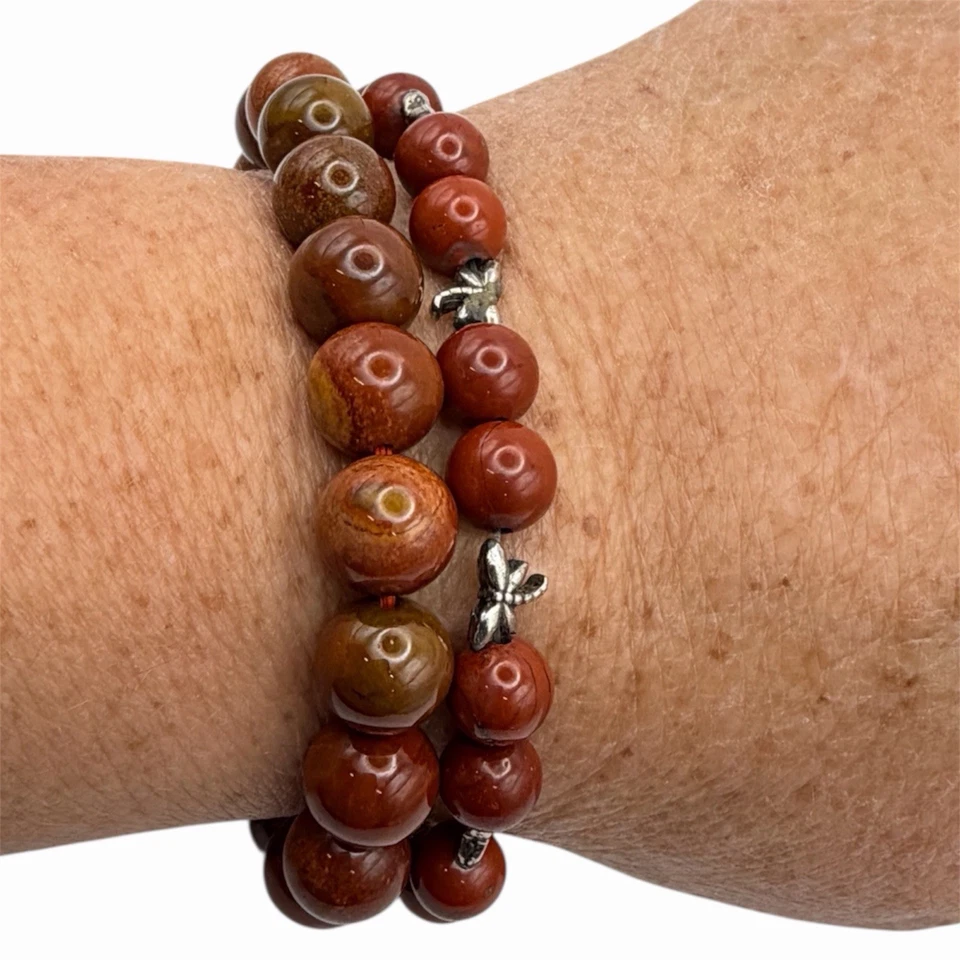 Pulseras elásticas libélula piedra roja jaspe apiladores bohemias lote de 2 naturales Foto 1 de 4