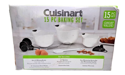 Cuisinart 15 Pc Baking Set 3 Mixing Bowls Whisk Measuring Cups Spoons - Image 1 of 4