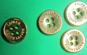 (4) VINTAGE 9/16" VERBAL RALPH LAUREN GOLD METAL 4-HOLE CLOTHING BUTTONS-1/1 - Imagen 1 de 2