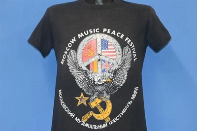 vtg 80s MOSCOW MUSIC PEACE FESTIVAL BON JOVI SCORPIONS MOTLEY CRUE t-shirt S - Image 1 of 4