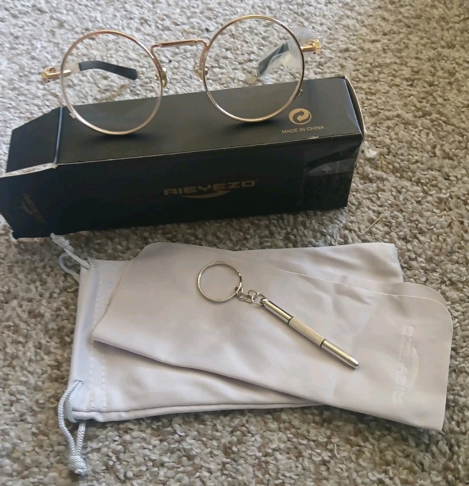 Gafas de sol redondas Steampunk AIEYEZO con marco dorado Foto 1 de 3