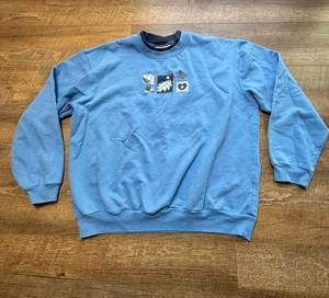 Vintage Top Stitch Sweatshirt Damen XL Grandmacore Blätter Rundhals Blau Y2k - Bild 1 von 10