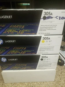 HP 305A Toner Cartridge genuine Set of 4 Black yellow cyan magenta NEW - Afbeelding 1 van 21