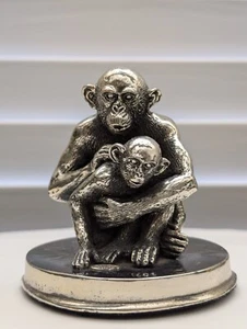 Fine 99.9% Pure Silver Chimpanzee Monkey w Infant Hollow Electroform Statue - Picture 1 of 8