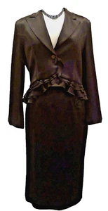 Michael Ambers Jacket and Skirt 2 piece suit black satin Size UK 12 New - Picture 1 of 12