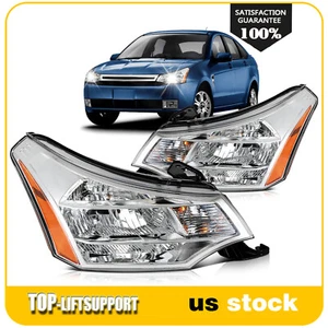 Headlights Assembly For 2008-2011 Ford Focus S SE SES SEL Chrome Housing Pair - Picture 1 of 7